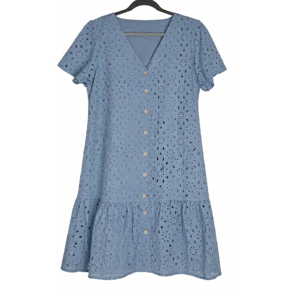 Kirundo womens xl eyelet shift dress baby blue peplum boho